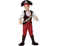 Role play-set for kids Red Pirate (shirt with jabot, pants with "boots", belt, hat with headband), size 120/130 cm EOL